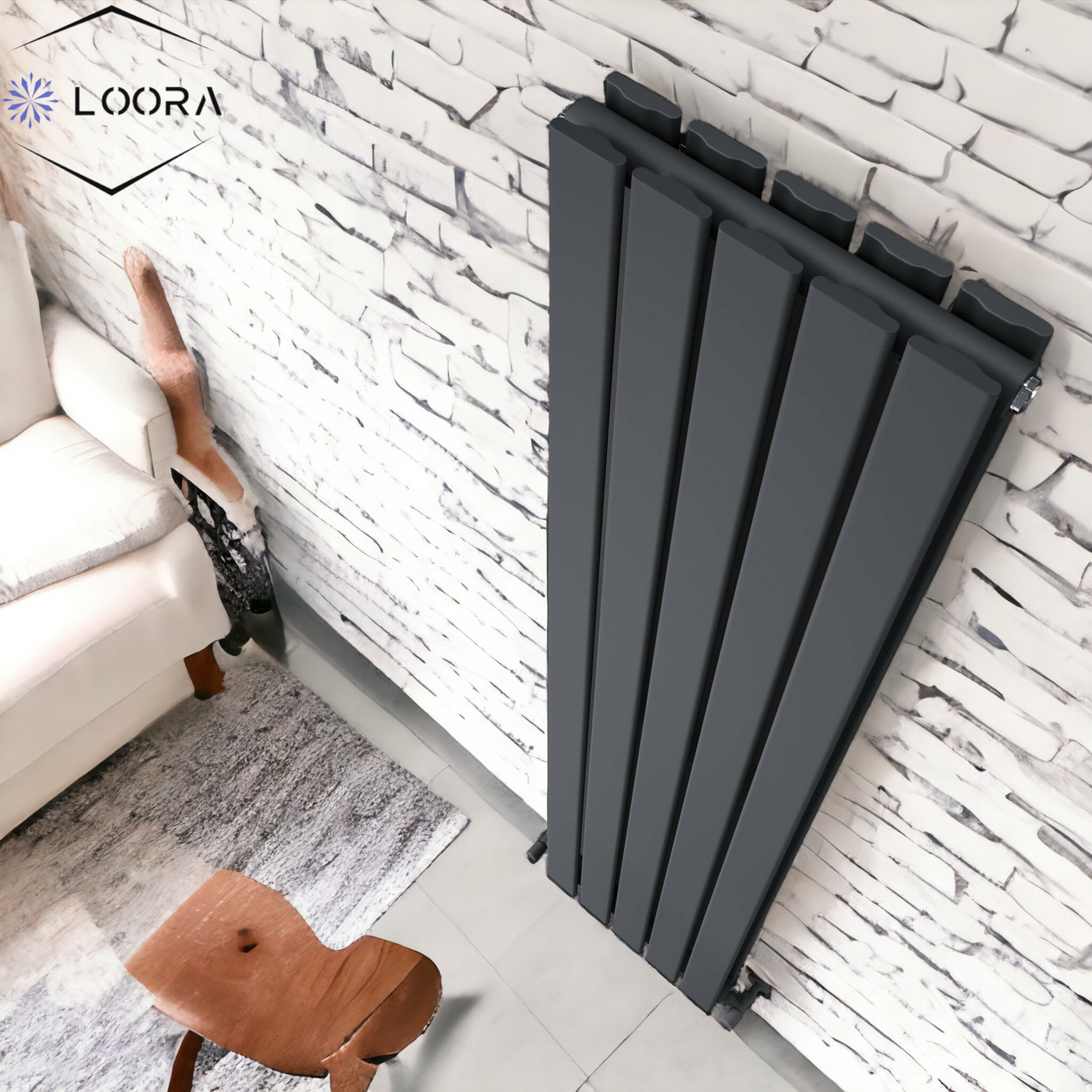 LOORA Vertical Designer Flat Panel Tall Radiator 1800x350mm Double White & Anthracite