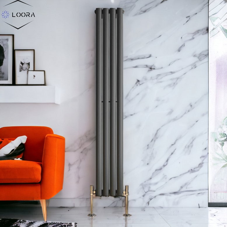 Vertical Designer Oval Column Radiator 1600x236mm Single White & Anthracite