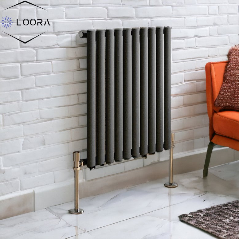 Rex horizontal Single oval designer Radiator 600x590mm White Anthrecite