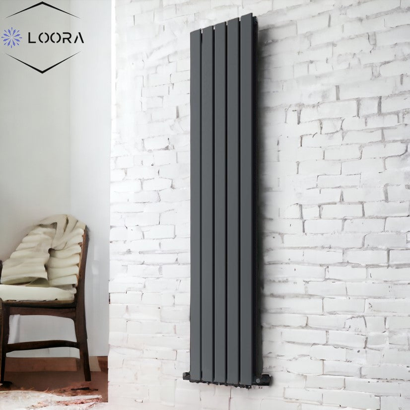 LOORA Vertical Designer Flat Panel Tall Radiator 1800x350mm Double Whi ...