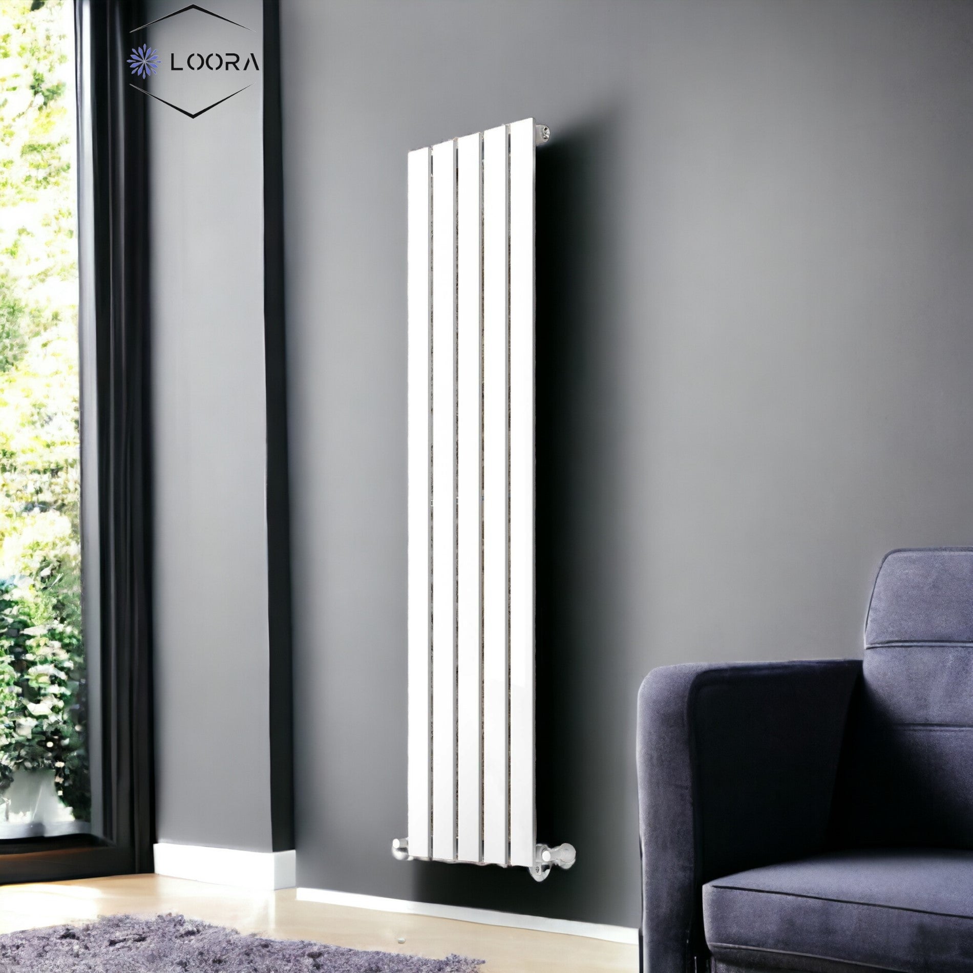 LOORA Vertical Designer Flat Panel Tall Radiator 1600x350mm Single Whi ...