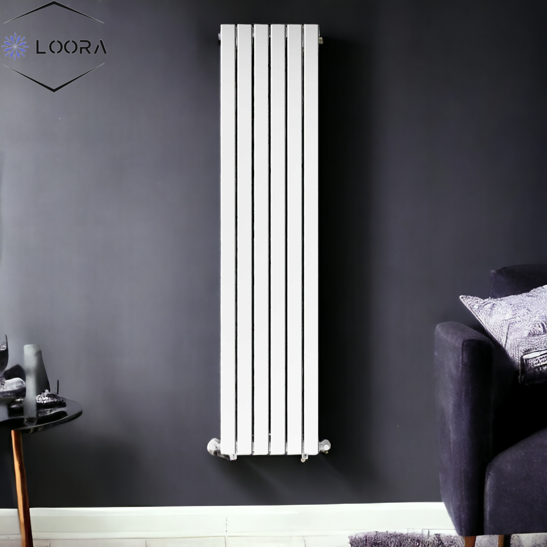 LOORA Vertical Designer Flat Panel Tall Radiator 1800x420mm Single Whi ...