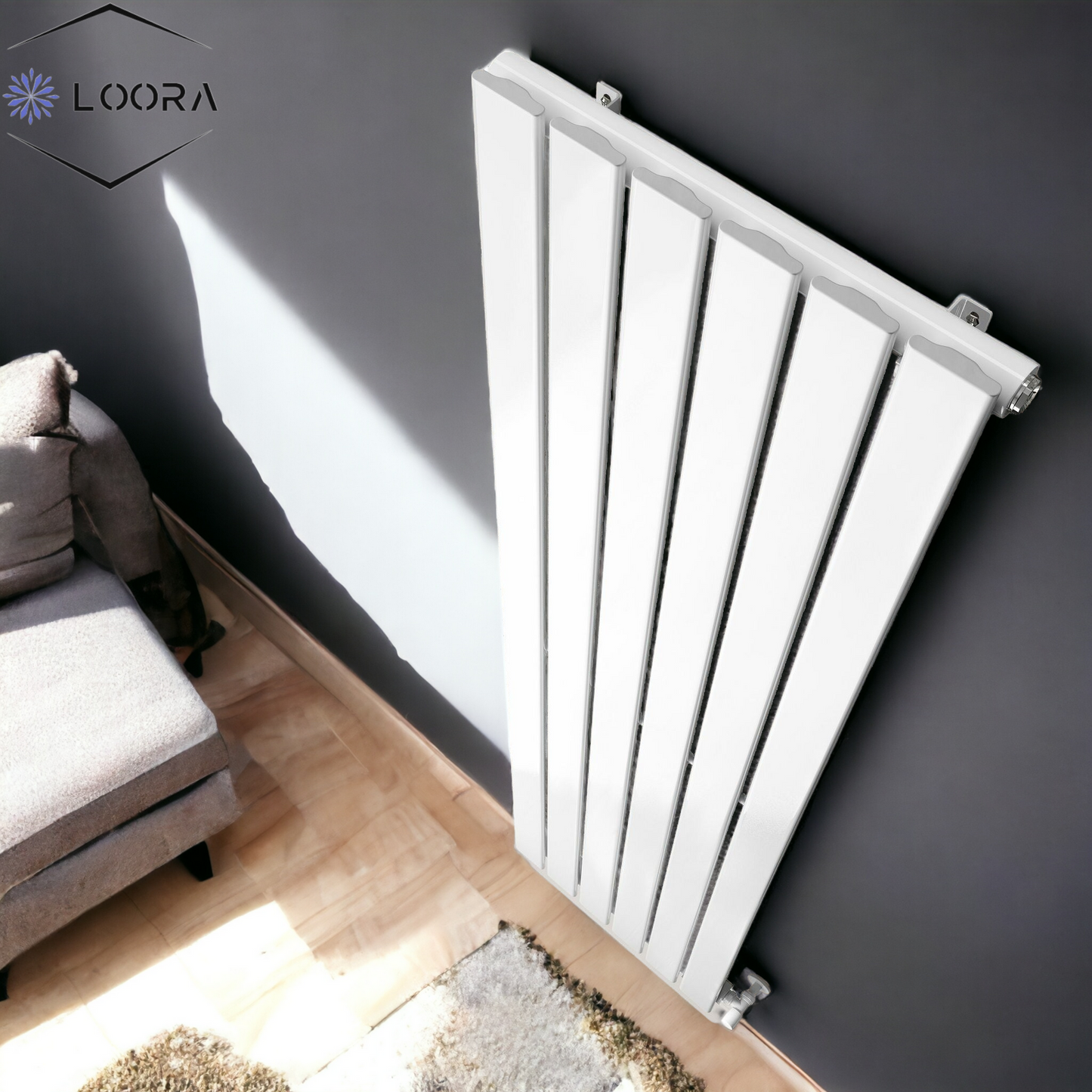 LOORA Vertical Designer Flat Panel Tall Radiator 1800x420mm Single White & Anthracite