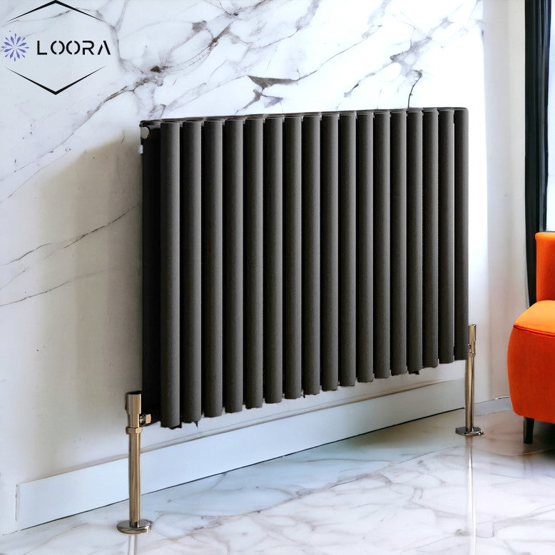 Rex horizontal Double oval designer Radiator 600x1003mm White & Anthre ...
