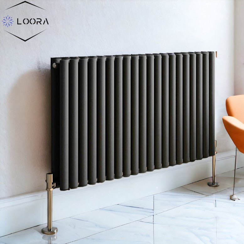 Rox Radiator Rex horizontal Double oval designer Radiator 600x1180mm White & Anthre ...