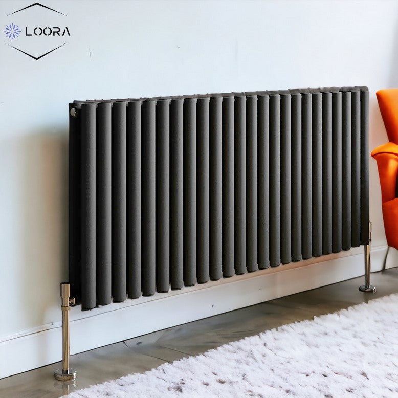 Rex Radiator Rex horizontal Double oval designer Radiator 600x1416mm White & Anthre ...