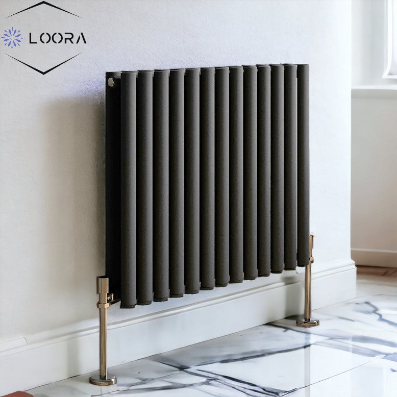 Rex Radiator Rex horizontal Double oval designer Radiator 600x767mm White & Anthrec ...