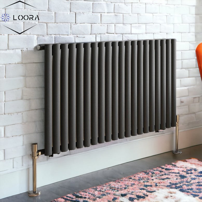 Rex Radiator Rex horizontal Single oval designer Radiator 600x1180mm White & Anthre ...